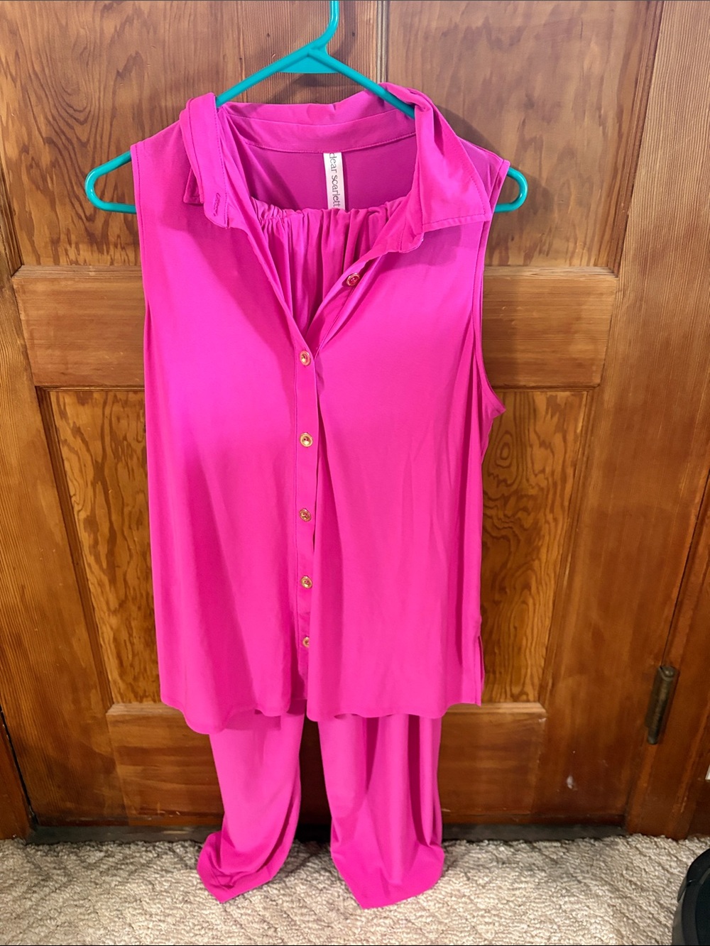 Dear Scarlett Sleeveless Button-Front/ pants   Set in Bright Pink